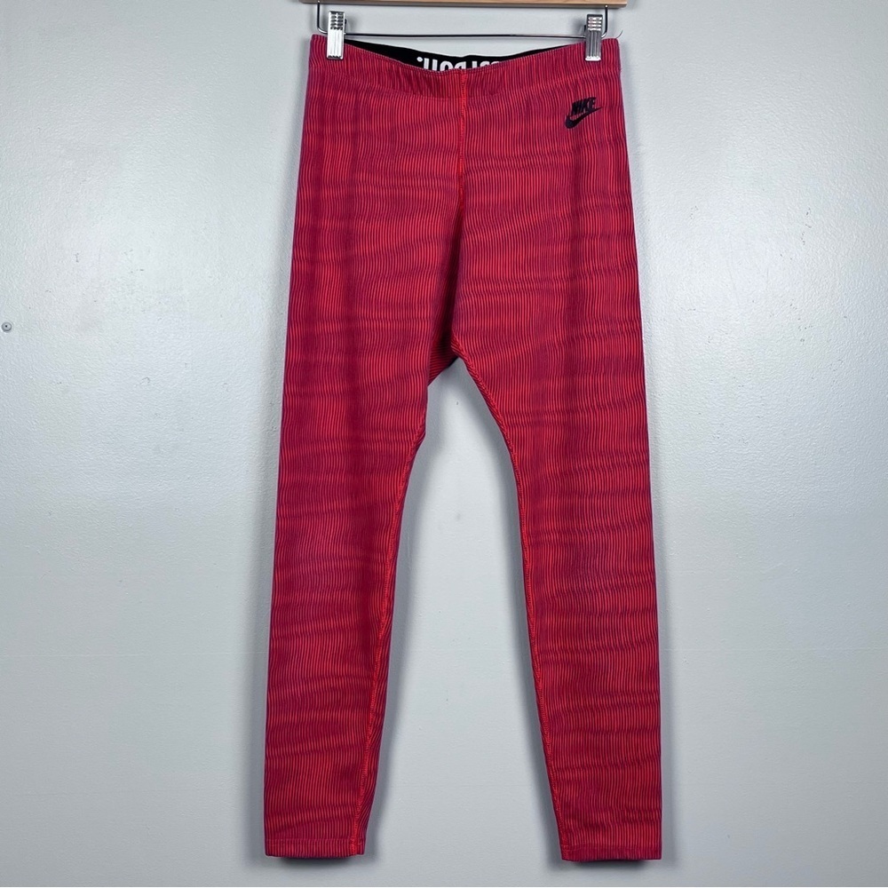 Nike Women's Leg-A-See Crimson Striped 7/8 Just Do It Leggings 871756 Size M